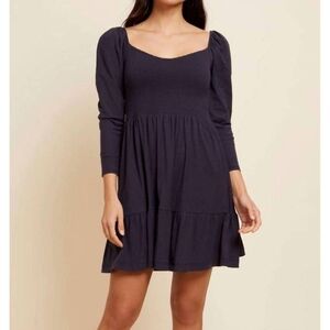 Nation LTD Noel Babydoll Mini Smocked Dress In Navy Blue Size XS